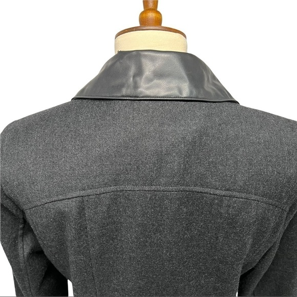 Sandro Wool Black Zip Front Jacket Vegan Leather Trim - Picture 6 of 13